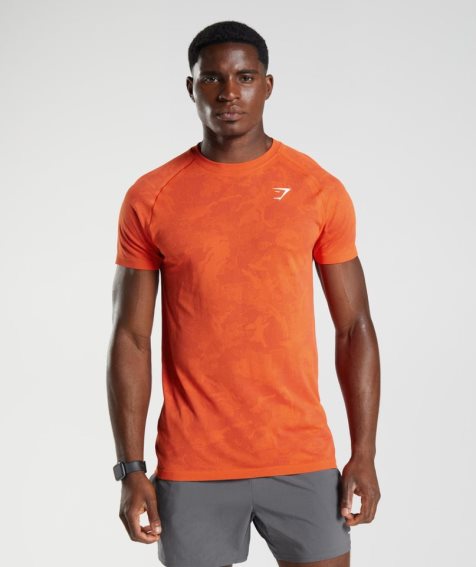 Men's Gymshark Geo Seamless T-Shirts Orange | NZ 0KCPGZ